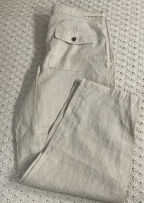 $19.99 • Buy 100% LINEN PANTS Men's XL 36 X 28 Tasso Elba Island Beige Drawstring Close EUC
