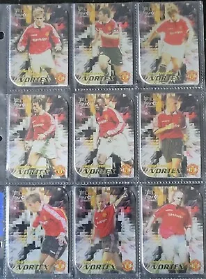 MANCHESTER UNITED VORTEX SET Futera 1999 Fans Selection 9 Cards Set TREBLE YEAR • £4.99