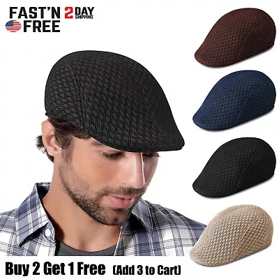 Men Ivy Flat Hat Solid Cotton Newsboy Gatsby Cap Golf Driving Irish Ascot Cabbie • $6.99