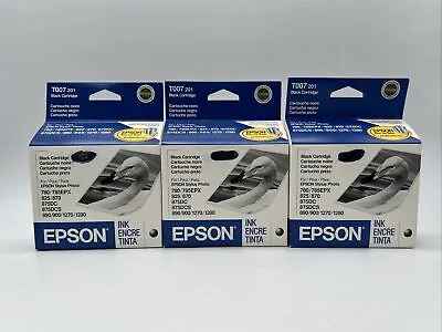 Lot Of 3 Epson Genuine T007201 Black Ink Cartridges Exp 07/2007 - Free Shipping! • $29.85