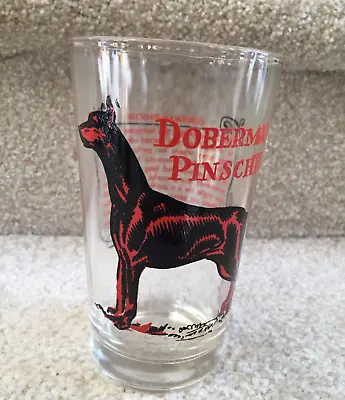 Vtg Dog Drinking Glass Tumbler 5  Doberman Pinscher Description Back FREE SHIP • $20.99