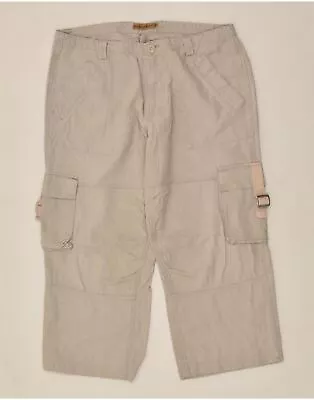 VINTAGE Mens Capri Cargo Trousers Medium W34 L23 Grey Linen AU48 • $15.54