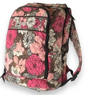 Vera Bradley Full Size Campus  Backpack Quilted Floral Pink Black White • $21.95