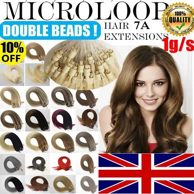Double Drawn Micro Ring Loop Remy Human Hair Extensions Nano Beads Pre Bonded 1G • £60