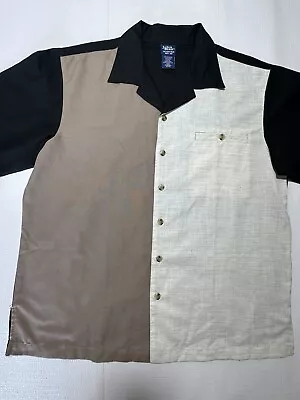 Vintage John Blair Shirt Adult XLG Black Tan Cream Colorblock Bowling Mens 195 • $24.24