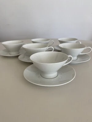 $67.99 • Buy 6 Rosenthal Germany Form 2000 White Raymond Loewy Tea Cups & Saucers Footed MCM