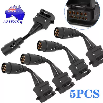 5x 7 Pin Round Socket To 12 Pin Flat Plug Trailer Adaptor Ship Caravan Connector • $56.99