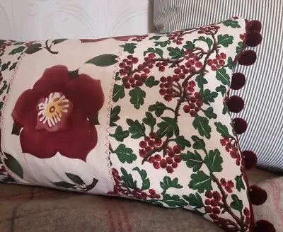 £29.95 • Buy Emma Bridgewater Feather Cushion Hawthorn Rose Linen Fabric Velvet Pom Pom Trim 