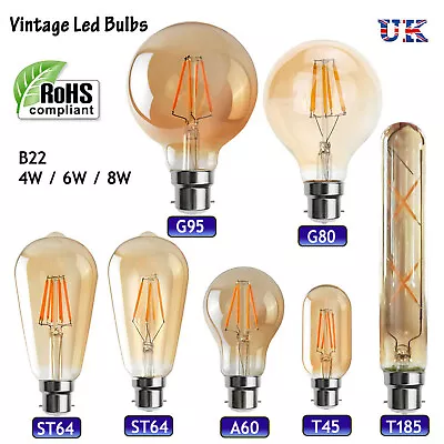 4W/6W/8W Vintage Retro Edison Decorative Dimmable LED Lamp Light Bulb B22 Base • £7.82