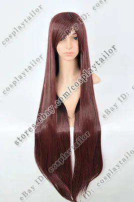 100 Cm Maroon Red Long Straight Wigs With Bangs Synthetic Heat Resistant Wigs • $17.76