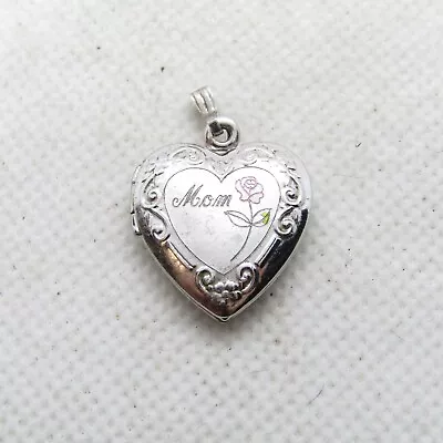 Sterling Silver 925 Mom Pink Flower Heart Locket Necklace Pendant K4266 • $29.95