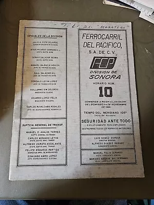 Ferrocarril Del Pacifico Sonora Division Timetable #10 (11/1981)(Used) • $7.50