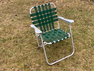 Vintage Aluminum Green Webbed Patio Porch Lawn Chase Lounge Chair UNIQUE • $42.95