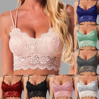 Womens Lace Bralette Bralet Bra Bustier Crop Top V Neck Camisole Cami Vest Tank • £3.56