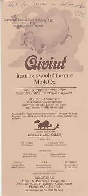 1970's Qiviut Musk Ox Wool Products College Alaska Card Brochure • $5