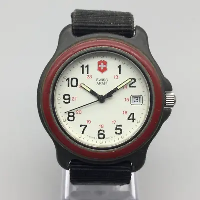 Vintage Swiss Army Watch Unisex Black Red Enamel 50M Leather Band New Battery A7 • $71.99