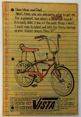 1974 Bicycle Ad ~ VISTA TORINO 300 ~ Dear Mom And Dad • $6.47