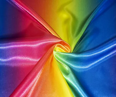£89.24 • Buy Rainbow Multi Luxury Silky Satin Dress Craft Fabric Wedding Material 150cm Wide