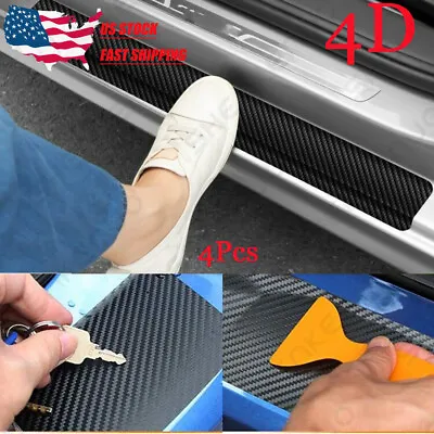 Car Accessories Door Sill Scuff Plate Protector Guard Carbon Fiber Stickers 4pcs • $10.07