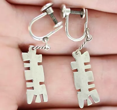 Vintage Ed Levin 1960's Modernist Sterling Silver Earrings 925 Screwback Rare • $180