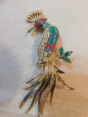 Vintage Goldtone & Enamel Rhinestone Peacock Brooch/pin Estate Sale Find • $12