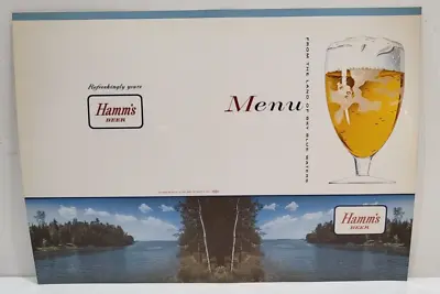Vintage Hamm's Beer Advertising Menu Cover  NOS Goblet Sky Blue Waters 16x11.25  • $9.99
