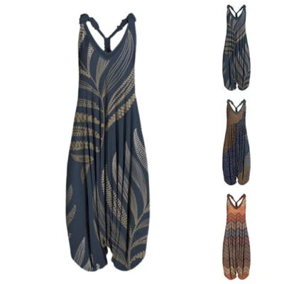 £22.39 • Buy Plus Size Women Ladies Wide Leg Harem Strappy Overalls Jumpsuit Dungarees Romper