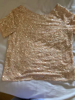 £3 • Buy Ladies Next Top With Gold/Peach Colour Sequins Size 12