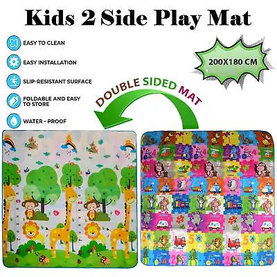 Kids Play Mat 2 Side Crawling Foldable Soft Foam Picnic Carpet 200x180cm • £12.74