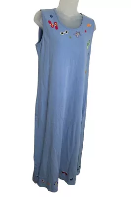 Michael Simon Womens Medium T Ank Maxi Dress Embroidered Beach Sea Shells Blue • $23.99