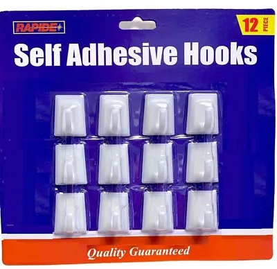 Self Adhesive Hooks White Plastic Strong Sticky Stick On Wall Door Hang - 12 Pcs • £3.49