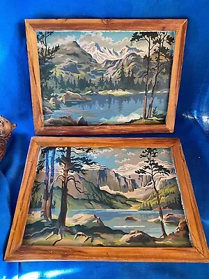 Vintage Paint By Number Landscape Mountain Range River Snow Pine Trees Framed 53 • $149.99