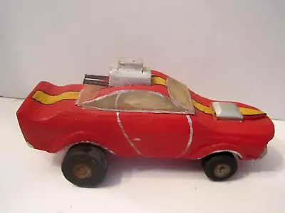 Vintage Carved Wood Handmade Soap Box Derby Race Car Red • $19.95