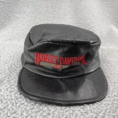 VINTAGE Harley Davidson Hat Cap Strap Back Black Captain Leather Motorcycle 80s • $89.99