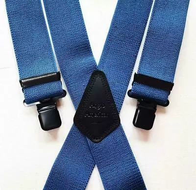 £11.24 • Buy Mens Blue Braces Heavy Duty 1.5  Or 2  Dinner Suit Work Trousers Black Clips