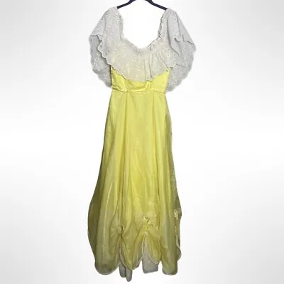 Vintage Nadine Maxi Dres Yellow Layered Eyelet Floral Design 1980s Prom USA • $38