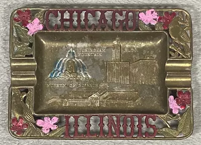 VIntage Chicago Illinois Metal Souvenir Ashtray Wrigly Building Science Museum • $21.99