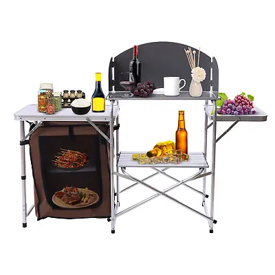 Outdoor Camping Kitchen Folding Table Picnic Cabinet Portable Cooking Storage Ra • $80.78