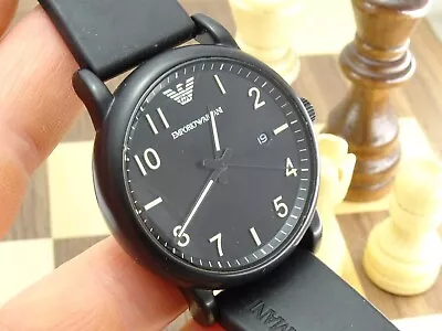 EMPORIO ARMANI Men's 40mm Black Dial Black Rubber Designer Wristwatch AR-11071 • £6.70