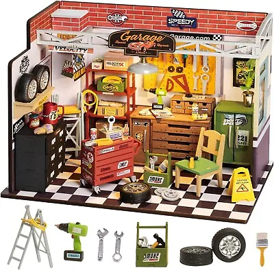 Rolife DIY Wooden Dollhouse Miniature Garage Workshop With LED DIY Kit Kids Gift • $41.99