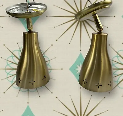 Vintage 2 Mid Century Atomic Cone Gold Sconce Ball Joint Adjustable Wall Lights • $150