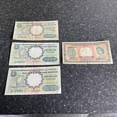 Malaya & British Borneo 1 Dollar 1953 And 3 X 1 Dollar 1959 4x Notes • £6.50