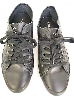 Kustom Men's Size 10 Black Leather Shoe Lace Up Flat School Shoe • $22.95