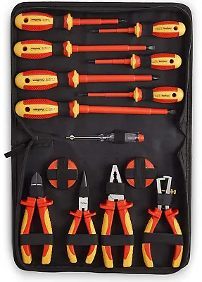 Hand Tool Set VDE Screwdriver Tools Storage Repair Pliers Household Case Kit • £65.54