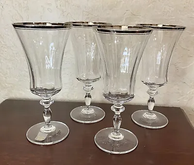 4 Mikasa Crystal Iced Tea Goblets Jamestown Platinum Optic Vintage Stemware • $88