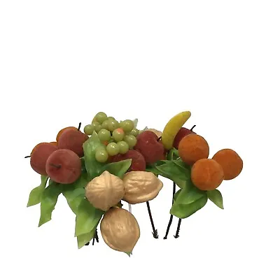 Flocked Plastic Fruit Picks Apple Orange Banana Walnut Grapes Hong Kong Vintage  • $15.95