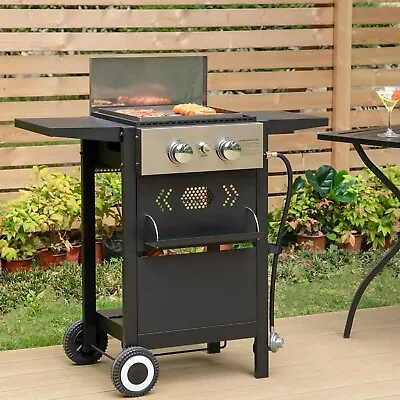2-Burner Gas Grill And Griddle Combo Small Flat Top Grill Outdoor Propane BBQ • $162.99