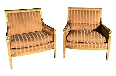 Exquisite Baker Furniture Louis XVI Armchairs Gold & Copper Lounge Club Chairs • $1000