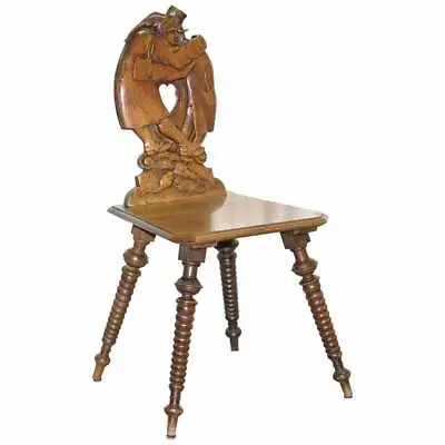 Black Forest Carve Oak Bobbin Hall Chair Depicting Two Friends Hugging Scrooge  • $739.89