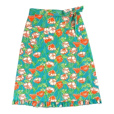 Vintage 70s LILLY PULITZER Wrap Skirt Tie Waist Blue Orange Green Bright Floral • $38